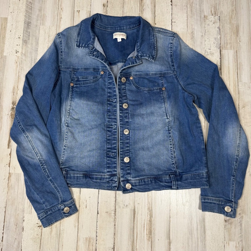 Shyanne Womens Denim Jacket Blue Wash Button Front Pockets‎ Western Country M